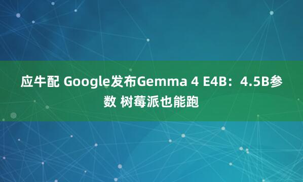 应牛配 Google发布Gemma 4 E4B：4.5B参数 树莓派也能跑